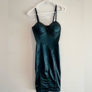 Fashion Nova Emerald Green Satin Corset Bodycon Midi Dress Size Small